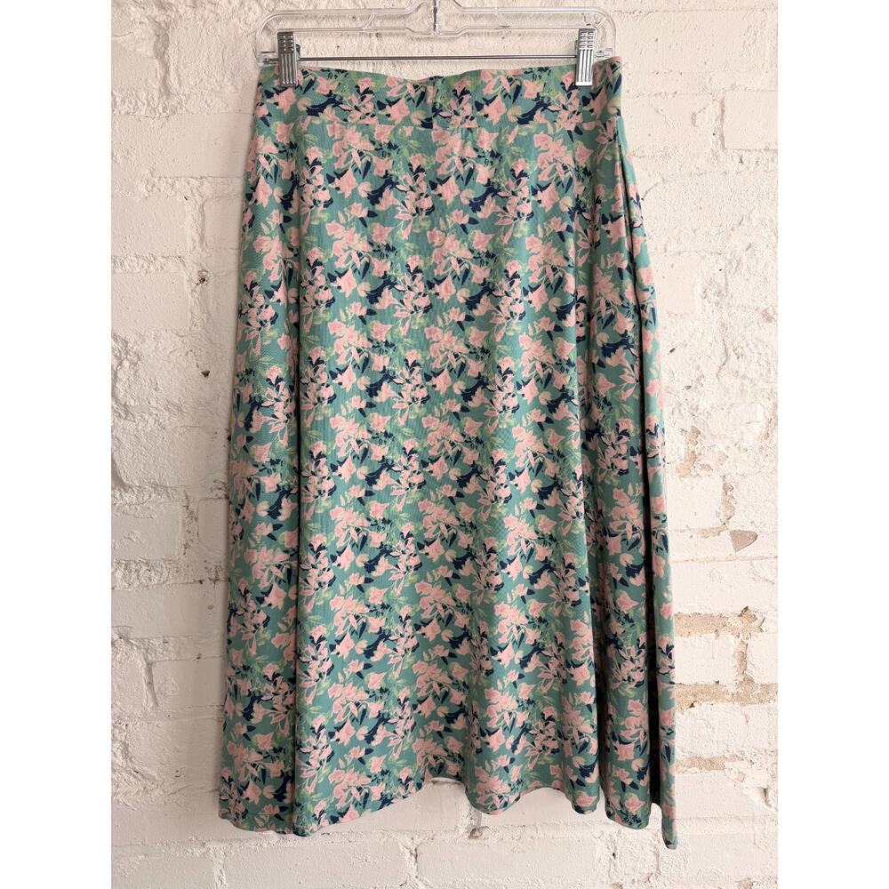 Pact Organic Cotton Floral Midi Skirt Pockets Women Medium Green Stretch A Line - Picture 2 of 8